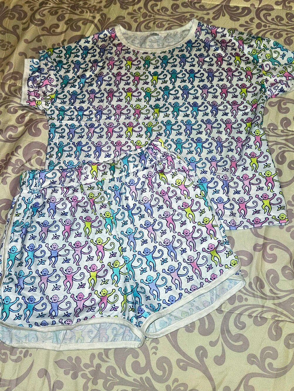 Monkey Short Set Colorful Elastic Waist Size 11/12 Kids NWOT